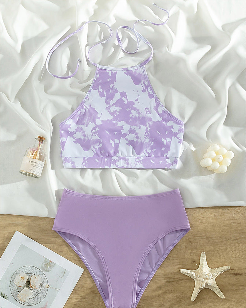 Damen Hoch tailliertes Sport-Bikini-Set mit stilvollem Crop-Oberteil Drune