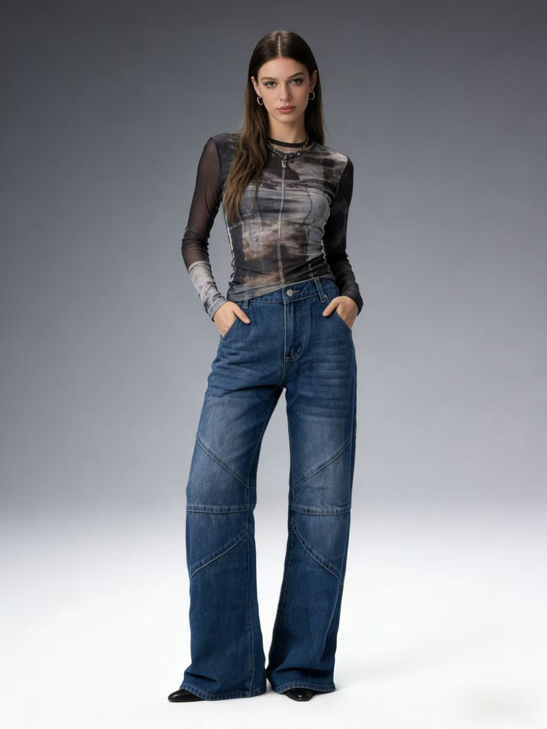 Damen Weit geschnittene Jeans mit einzigartigen Nahtdetails Drune