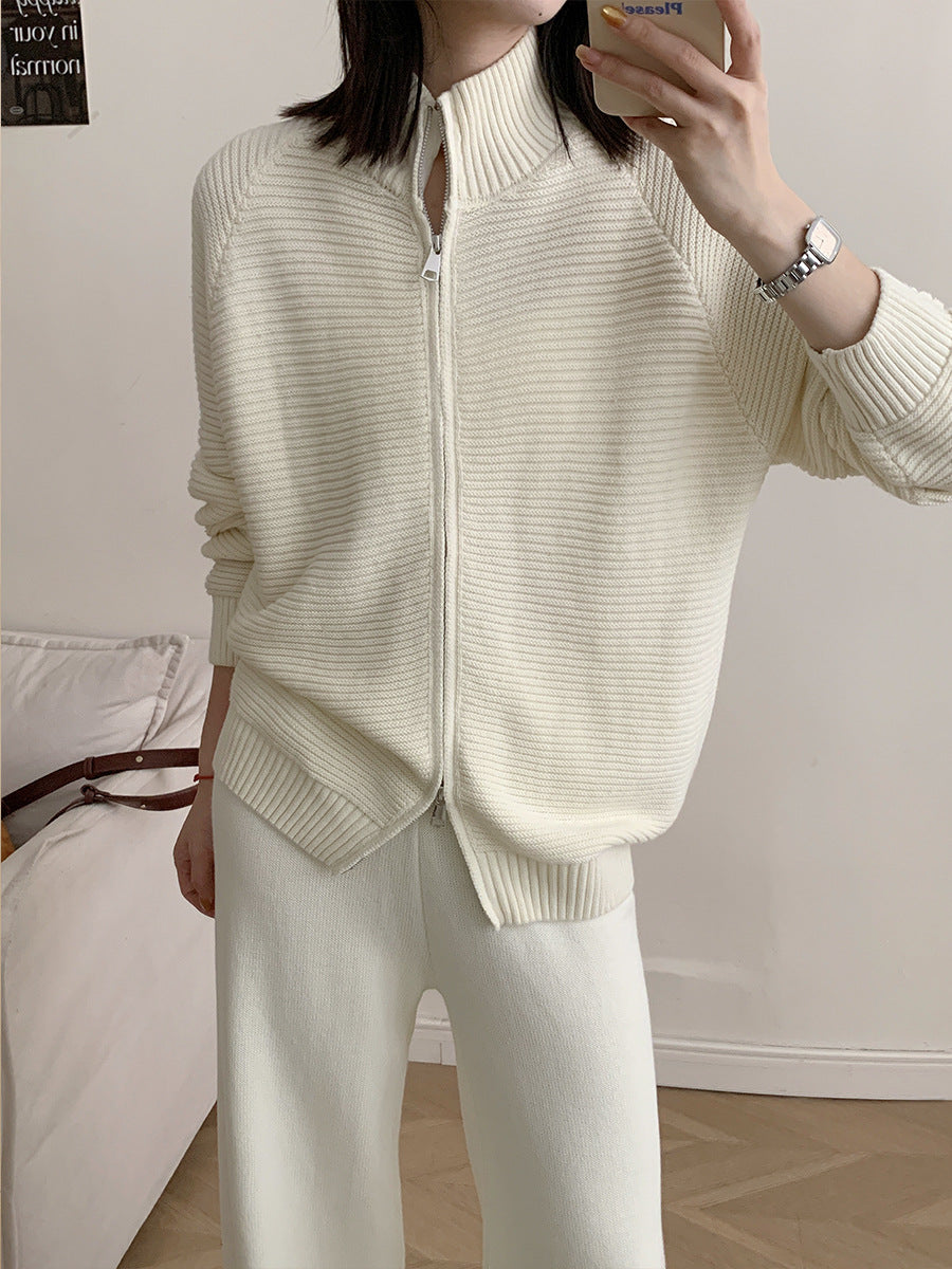 Damen Strickjacke mit hohem Kragen und durchgehendem Reißverschluss Drune
