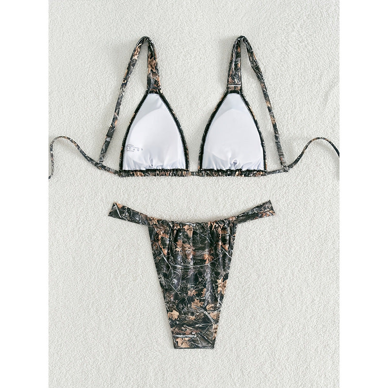 Damen Triangel-Bikini mit modischem Camouflage-Muster und verstellbaren Trägern Drune