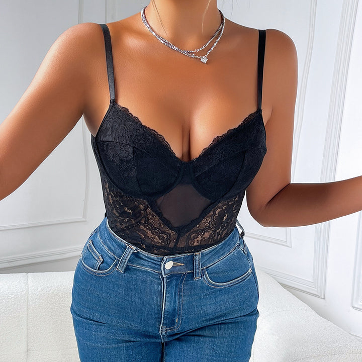 Damen Spitzenbody mit integriertem BH Drune