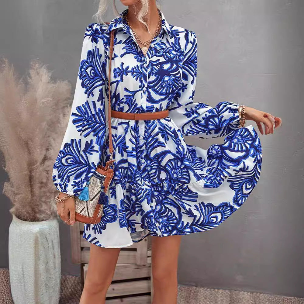 Damen Hemdblusenkleid mit floralem Muster und leichtem, luftigen Stoff Drune