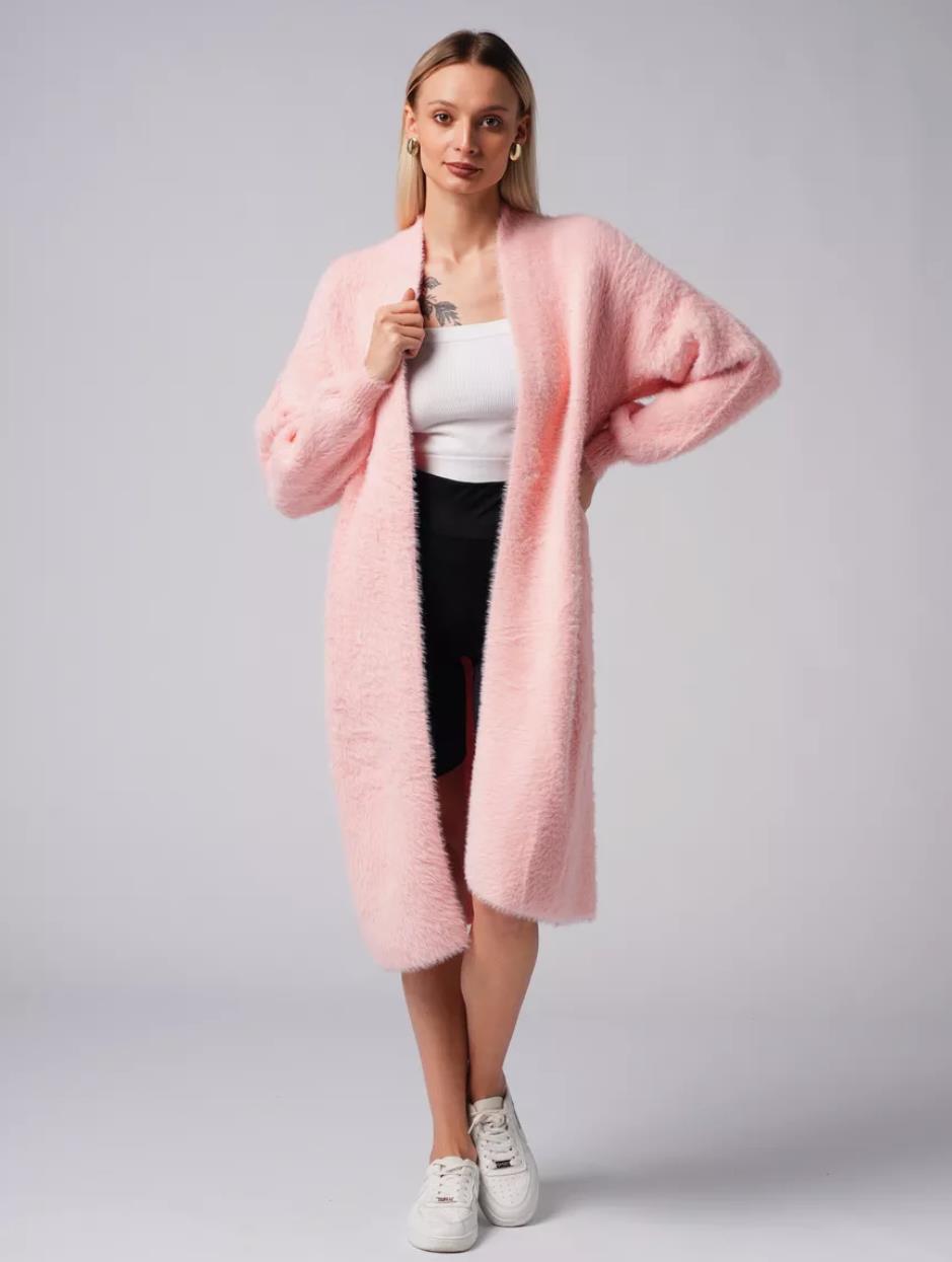 Damen Flauschiger Langstrickmantel mit seitlichem Schlitz und lockerer Passform Drune