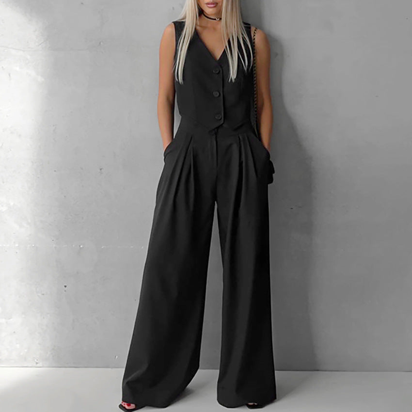 Damen elegantes Overall-Set aus hochwertigem Material mit schmalem Schnitt und schwingenden Beinen Drune