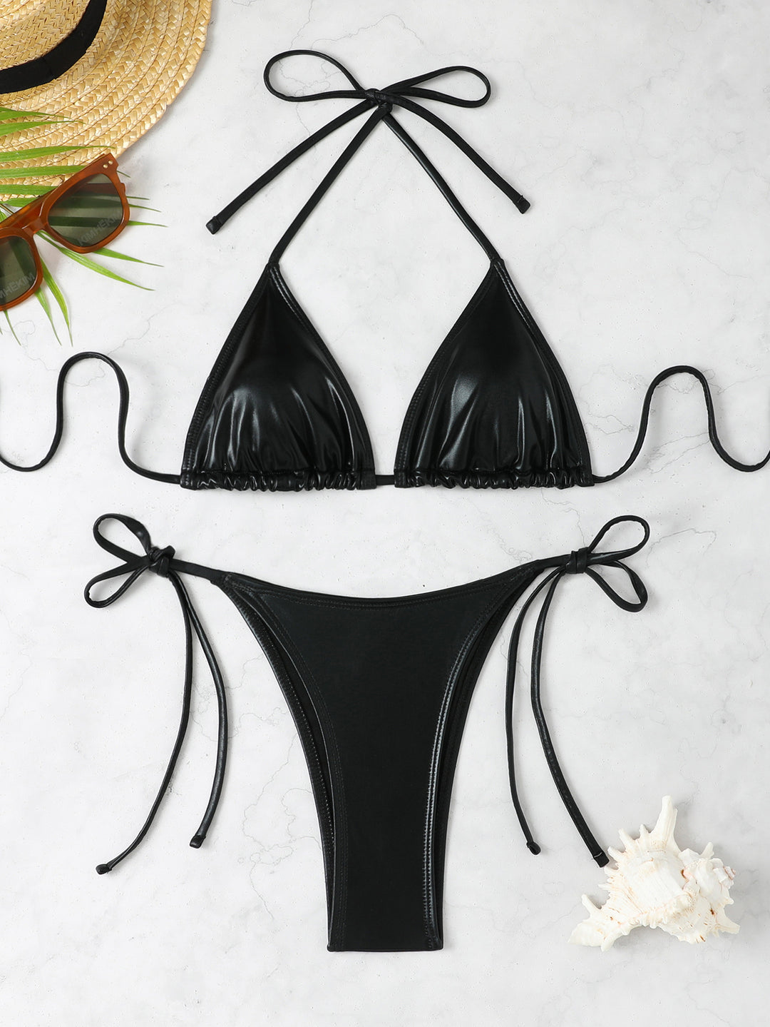 Damen Triangel-Bikini-Set mit hohen Beinausschnitten und verstellbaren Trägern Drune