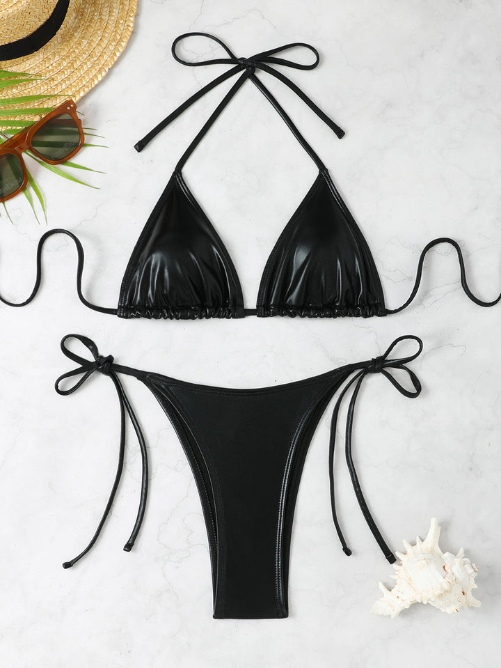 Damen Triangel-Bikini-Set mit hohen Beinausschnitten und verstellbaren Trägern Drune