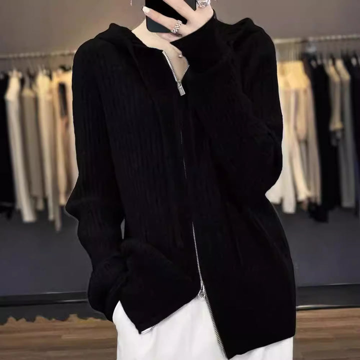 Damen Strickpullover mit Kapuze und Reißverschluss Drune