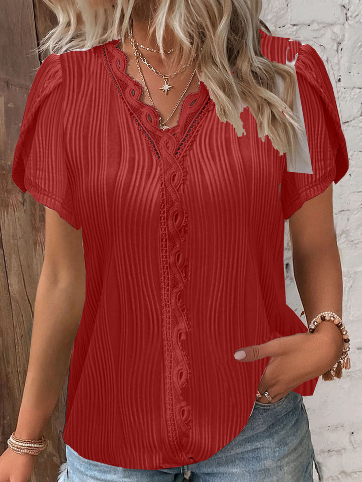 Damen spitzenbesetzte knopfleistenbluse Drune