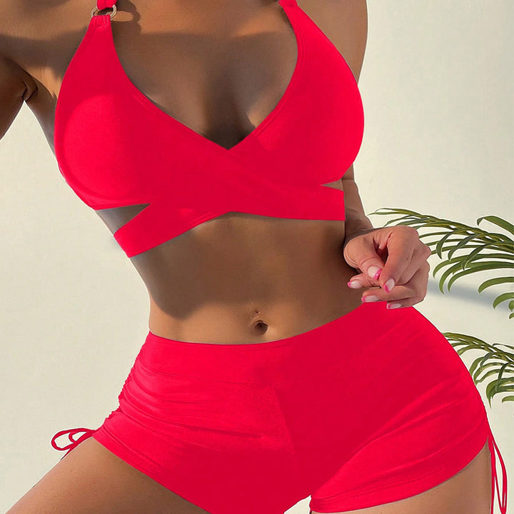 Damen Hochwertiges Sport-Bikini-Set mit modischem Kreuzdesign und verstellbaren Trägem Drune