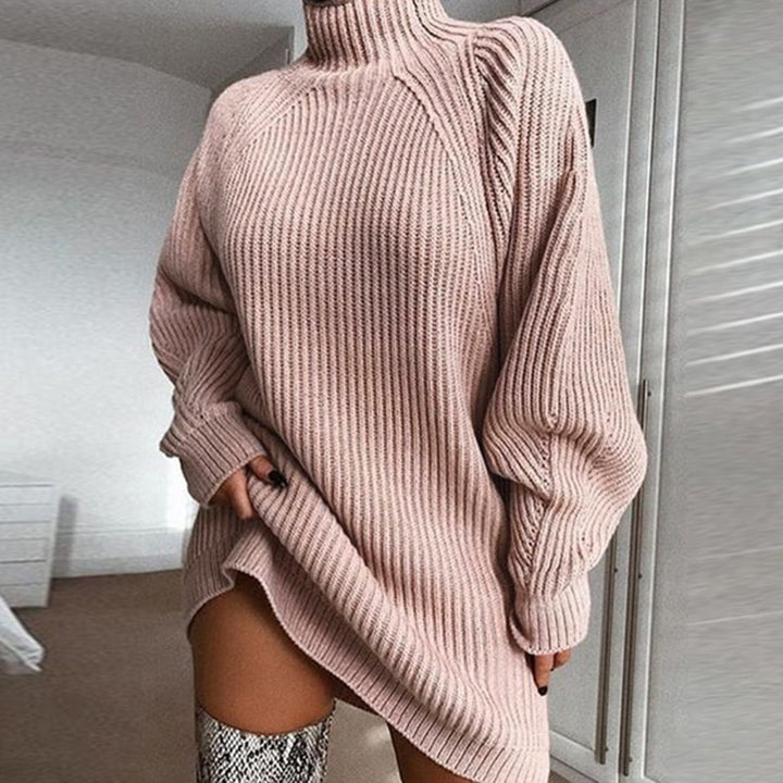 Damen Grobstrickpullover mit hohem Rollkragen und seitlichem Schlitz Drune