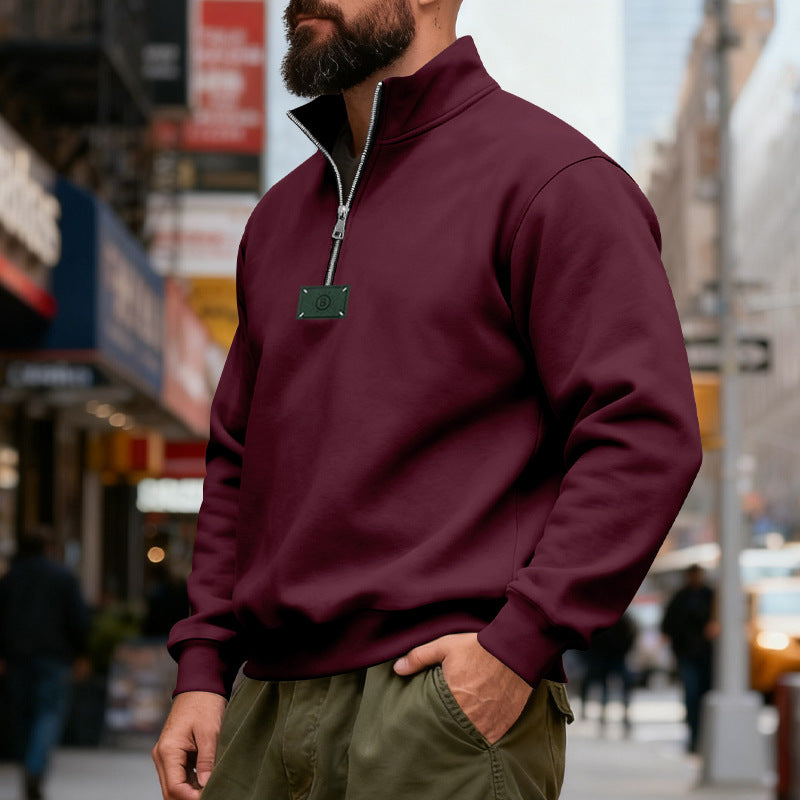 Herren nan hochgeschlossener Quarterzip-Sweatshirt aus schwerem Baumwollfleece mit Stehkragen Drune