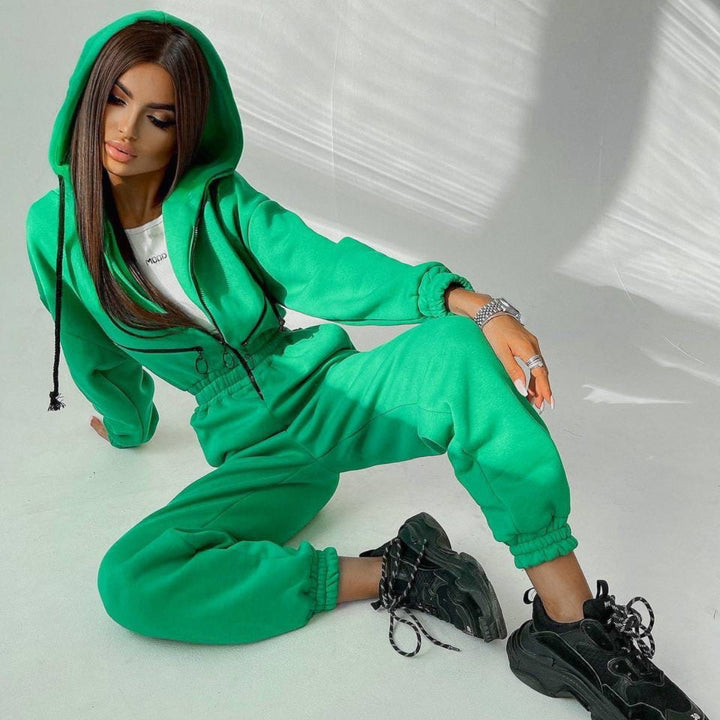 Damen nan kurzes Halbzip-Loungewear-Set mit elastischem Taillenbund und oversized Schnitt Drune