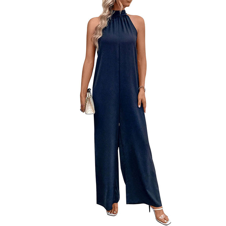Damen eleganter Jumpsuit mit hohem Stehkragen und weitem Bein Drune