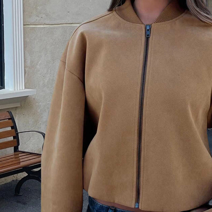 Damen Modische kurz geschnittene Lammfelljacke mit voluminösen Ärmeln Drune