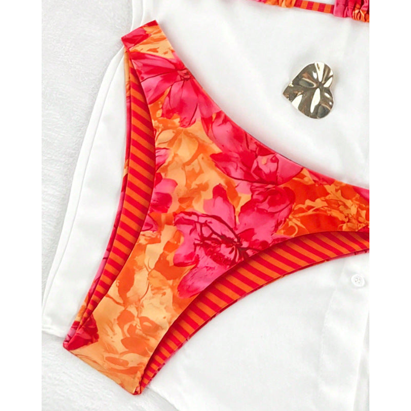 Damen Triangel-Bikini mit verspieltem Blumendesign und verstellbaren Trägern Drune