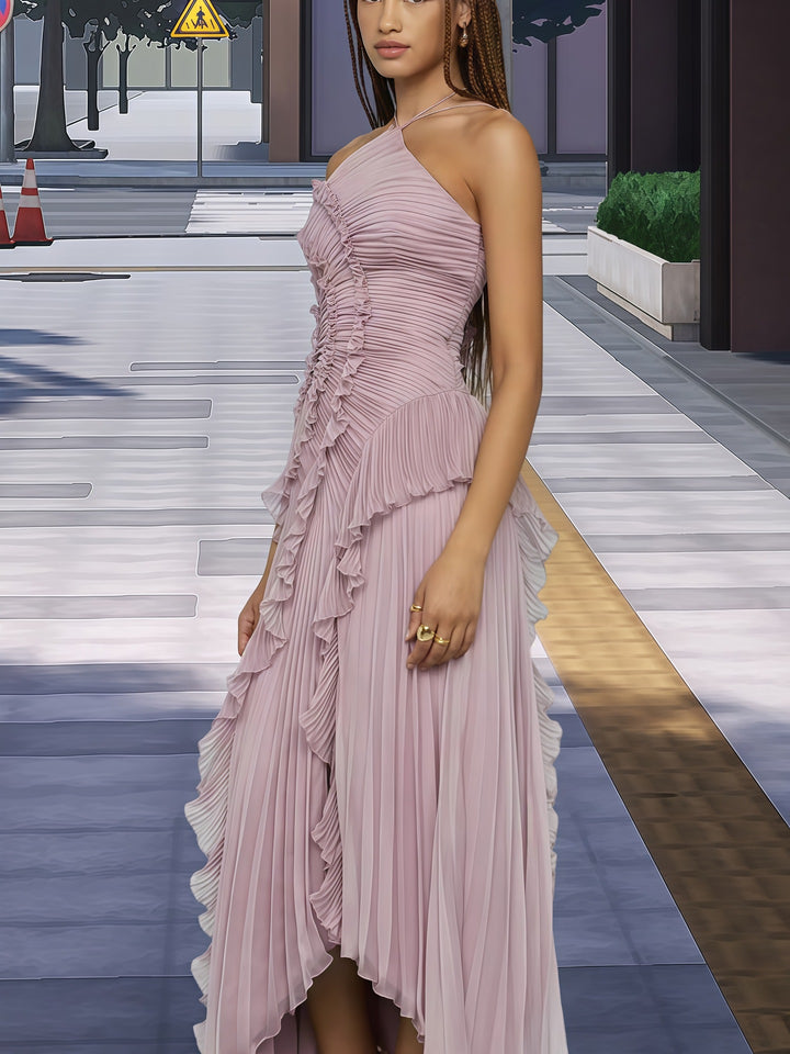Damen Elegantes Wickelkleid mit fließendem Faltenrock und asymmetrischen Rüschendetails Drune