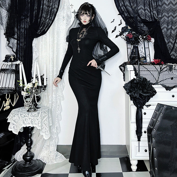Damen Elegantes langes Abendkleid im viktorianischen Stil mit Spitzenakzenten Drune