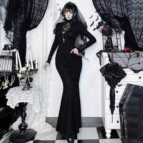 Damen Elegantes langes Abendkleid im viktorianischen Stil mit Spitzenakzenten Drune