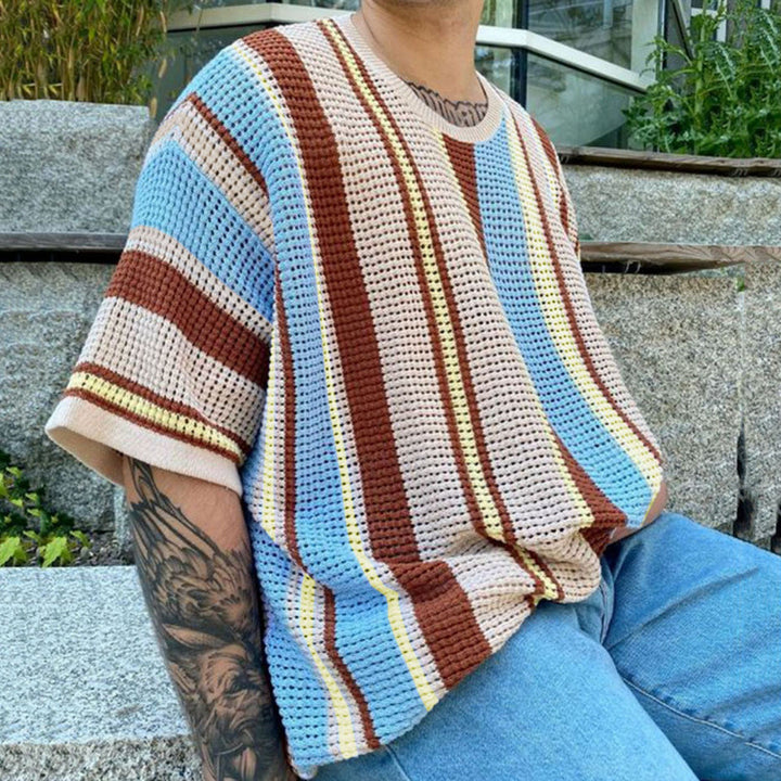 Herren luftiges Strick-T-Shirt im modischen Design mit gemustertem Stoff Drune