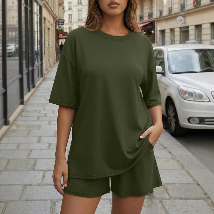 Damen Oversized Freizeit-Set mit kurzem Oberteil und lässiger Shorts Drune