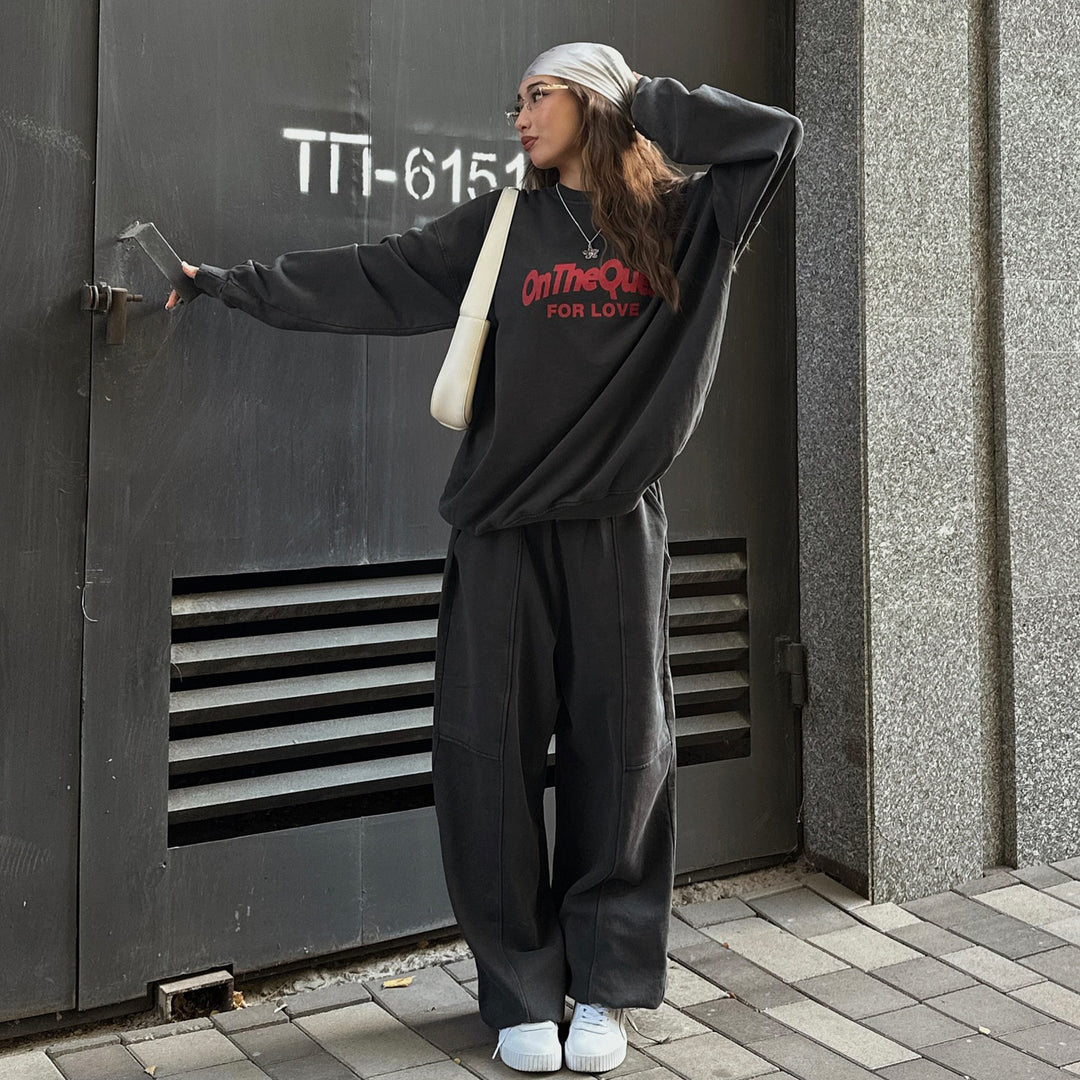 Damen Lässiges Lounge-Set mit Oversized Sweatshirt und weiter Hose Drune
