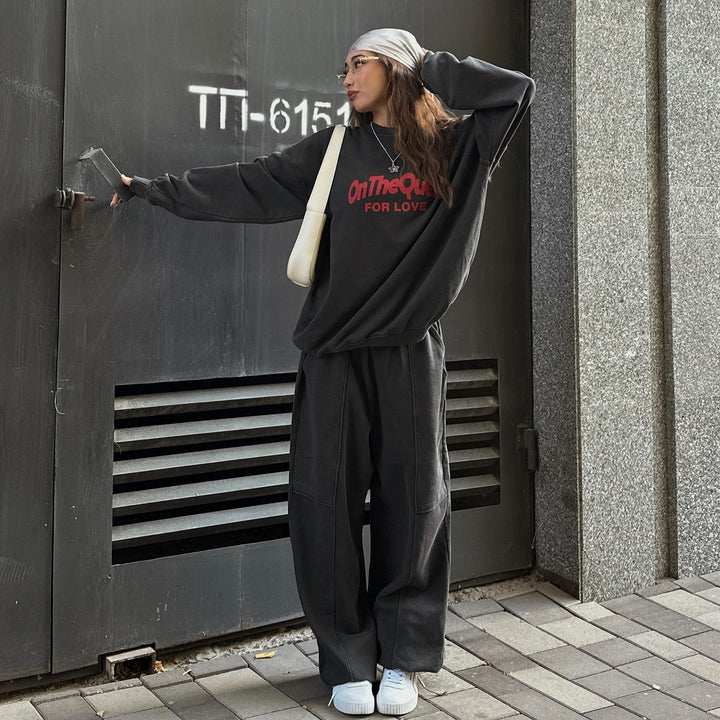 Damen Lässiges Lounge-Set mit Oversized Sweatshirt und weiter Hose Drune