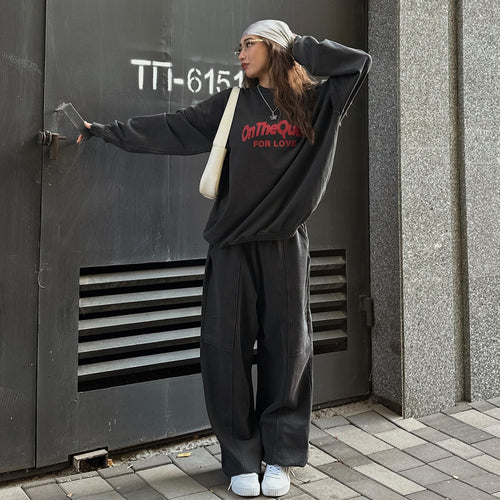 Damen Lässiges Lounge-Set mit Oversized Sweatshirt und weiter Hose Drune