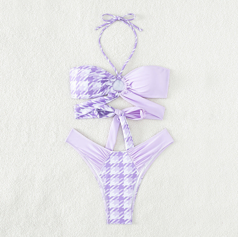 Damen Bandeau-Bikini mit modernen Knotendetails und strukturierter Oberflächenstruktur Drune