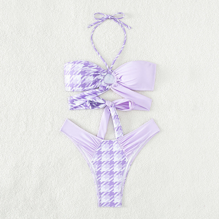 Damen Bandeau-Bikini mit modernen Knotendetails und strukturierter Oberflächenstruktur Drune