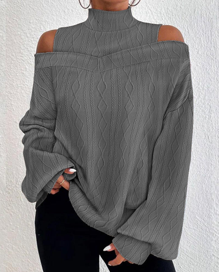 Damen Strickpullover mit Schulterfrei-Design und hohem Kragen Drune
