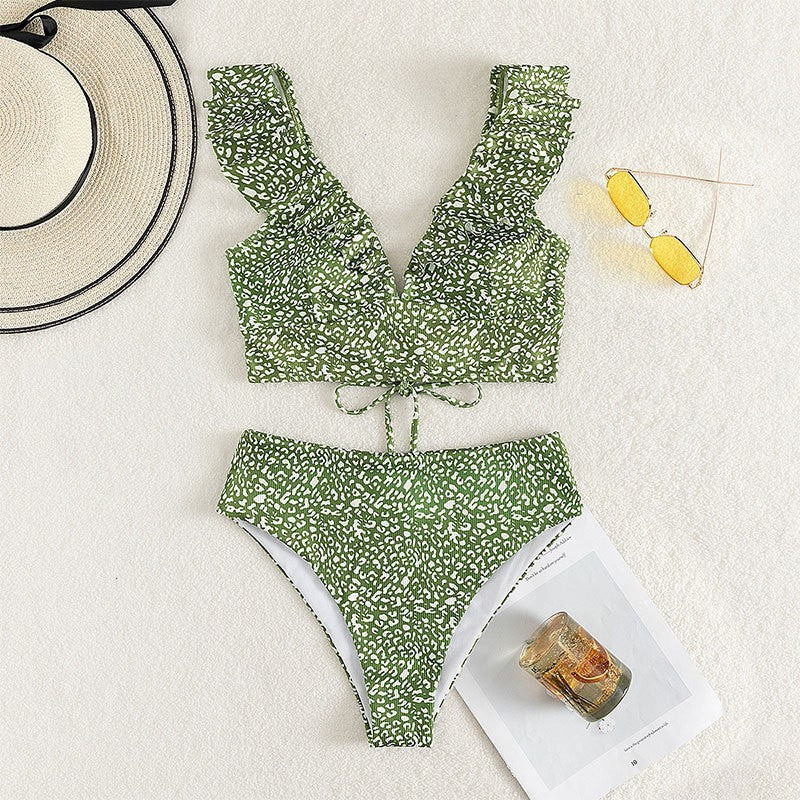 Damen Hoch taillierter Bikini mit voluminösen Rüschen Drune