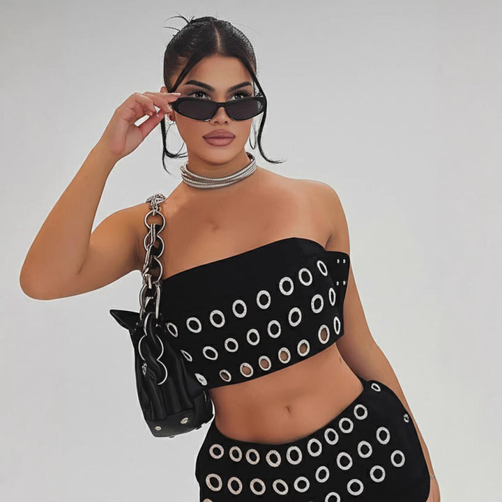 Damen Modische Shorts mit auffälliger Ösenverzierung Drune
