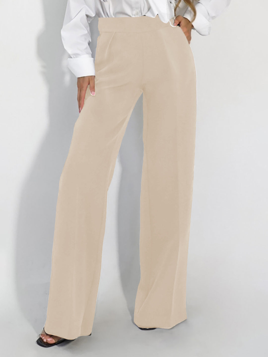 Damen Hoch taillierte Stoffhose mit weitem Bein und edler Verarbeitung Drune