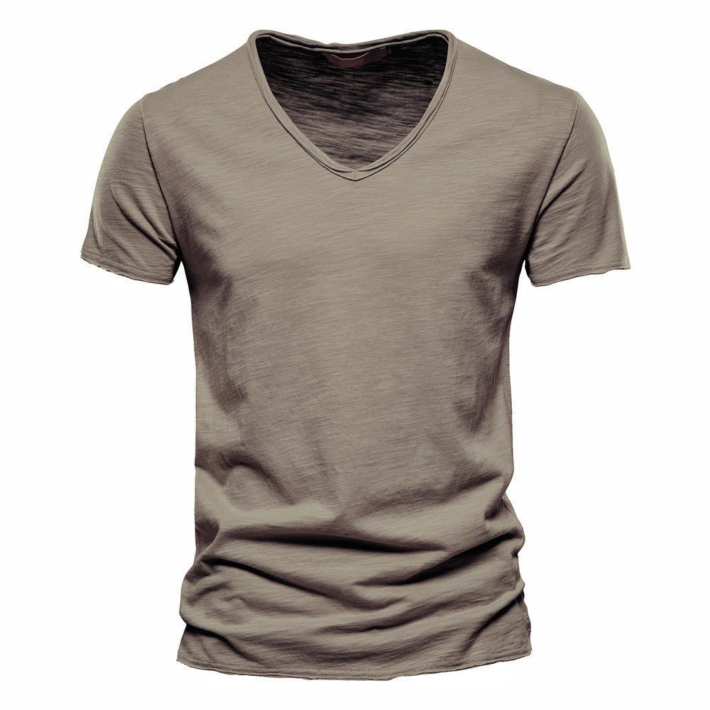 Herren nan leichtes Baumwolljersey Kurzarmshirt mit V-Ausschnitt und schmaler Passform Drune