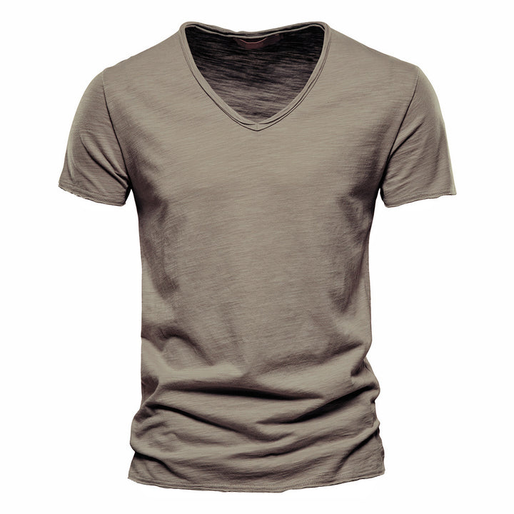 Herren nan leichtes Baumwolljersey Kurzarmshirt mit V-Ausschnitt und schmaler Passform Drune