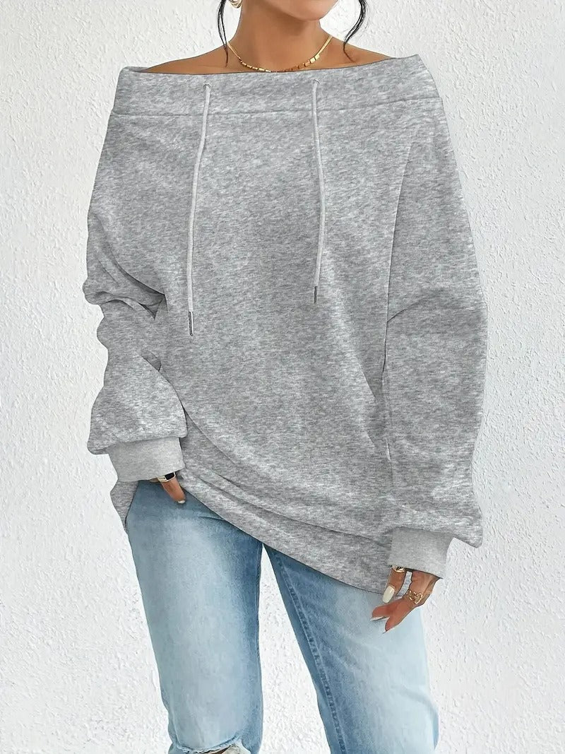 Damen Oversized Hoodie mit offener Schulter und lässigem Schnitt Drune