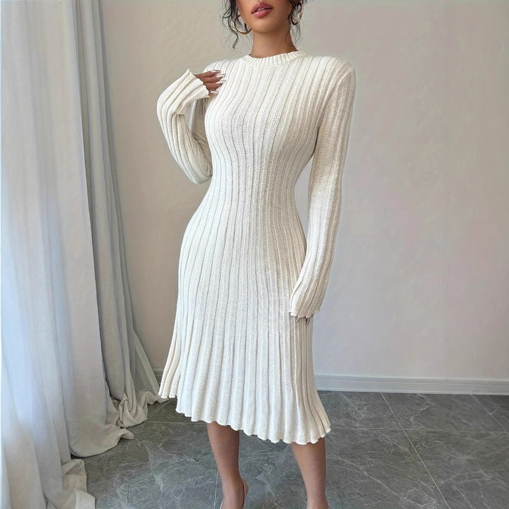 Damen elegantes Strickkleid mit strukturiertem Rippdesign Drune