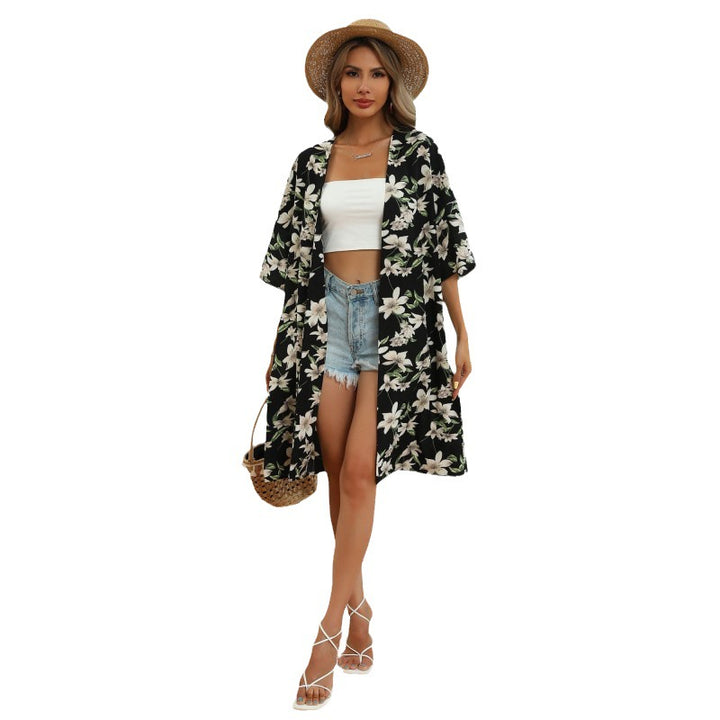 Damen Kimono mit floralem Muster und lässigem Schnitt Drune