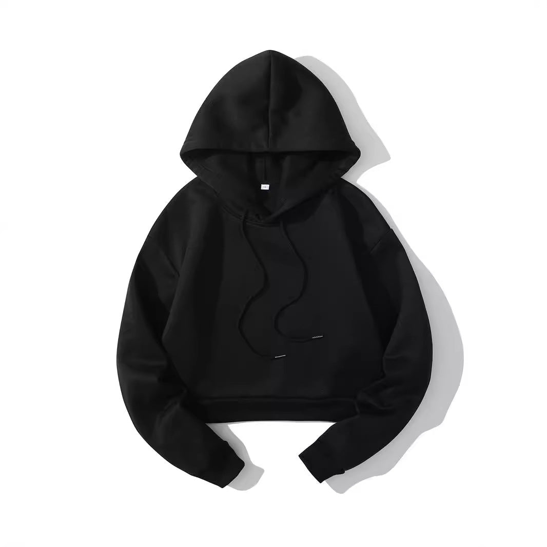 Damen nan cropped Kapuzenpullover mit weichem Fleece‑Innenfutter und elastischem Rippbund Drune