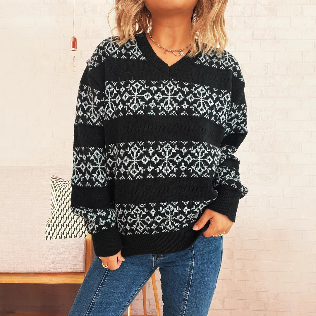 Damen Grobstrickpullover mit winterlichem Schneeflocken-Muster Drune