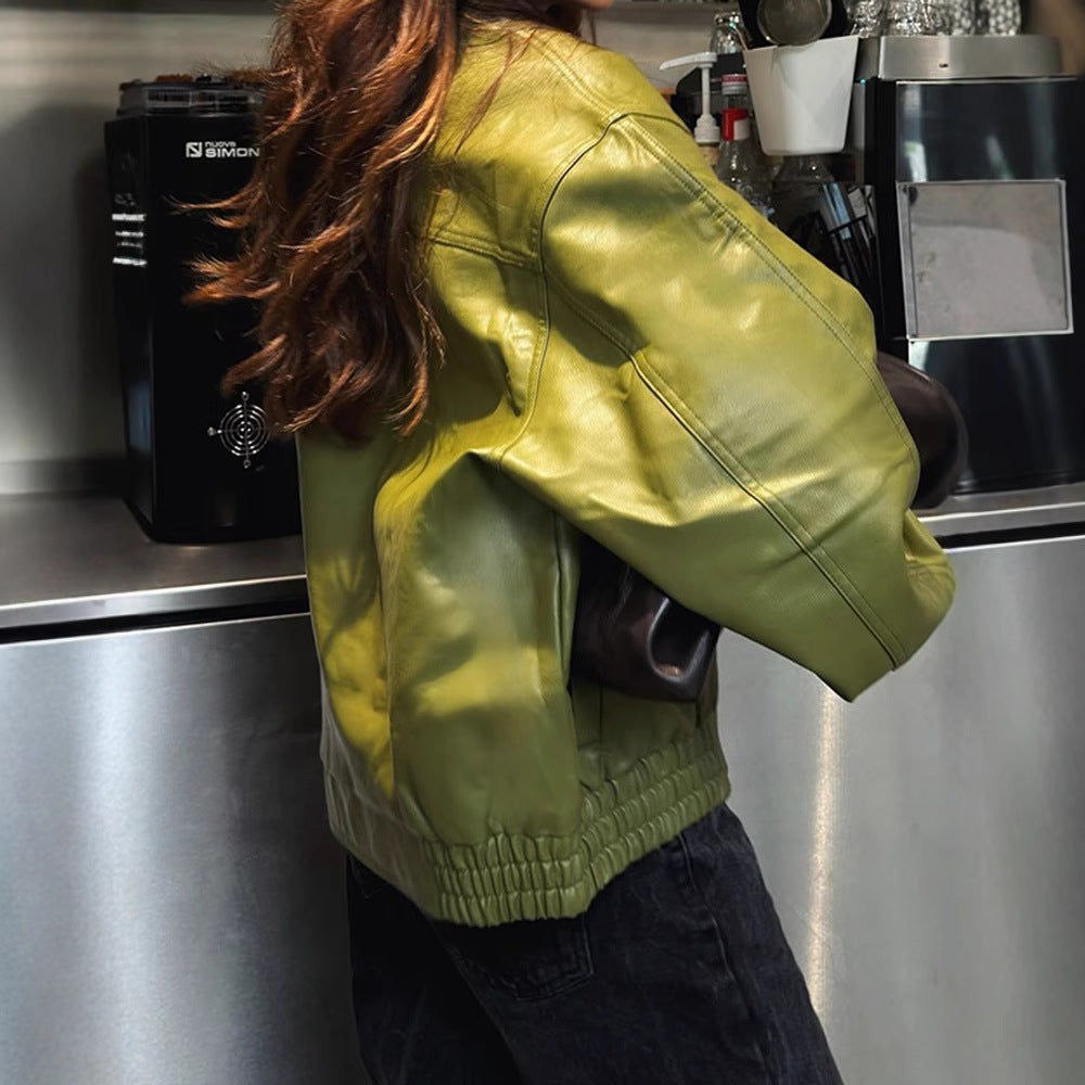 Damen Kunstlederjacke im lässigen Cropped-Stil mit praktischen Taschen Drune
