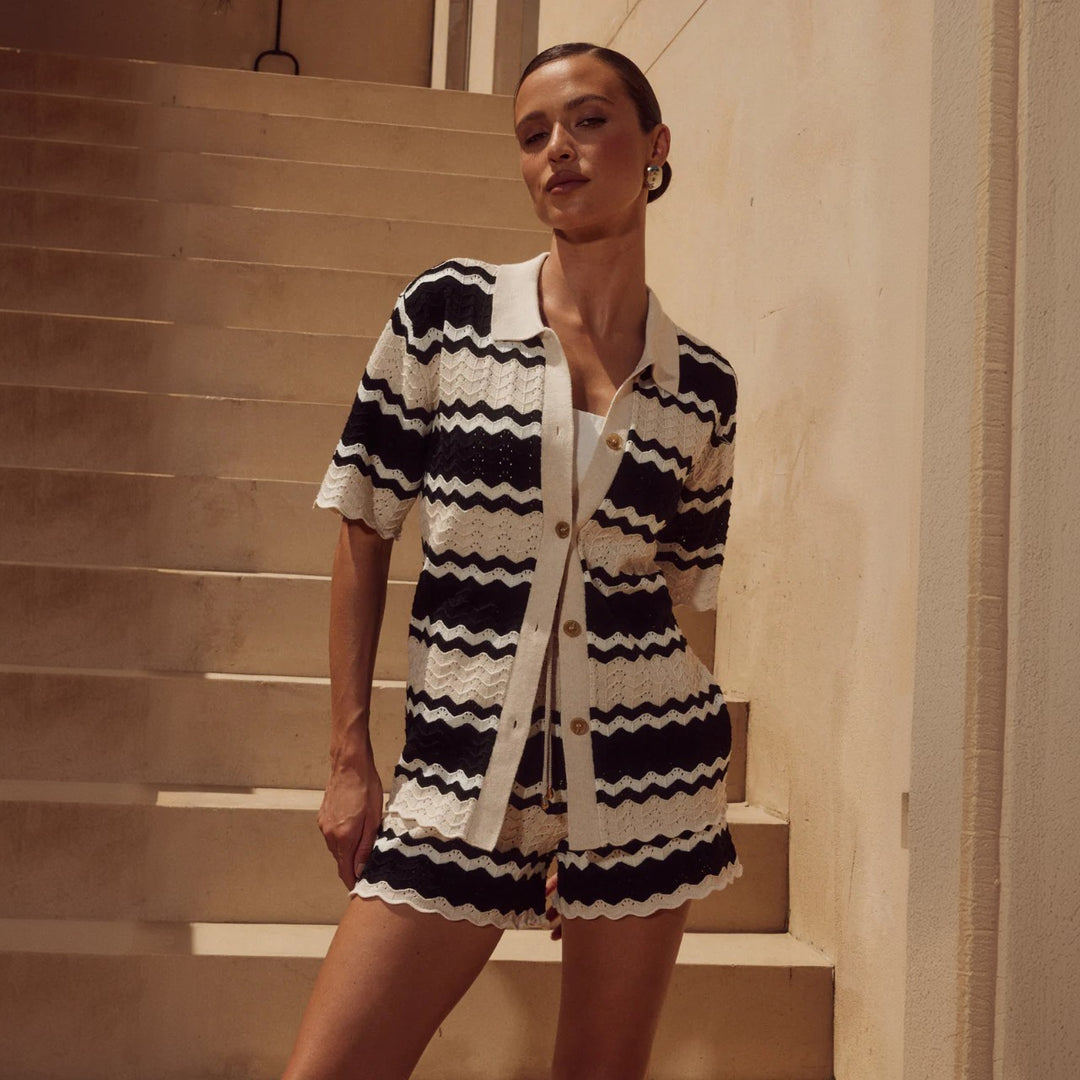 Damen lässiges Häkel-Shorts-Set Drune