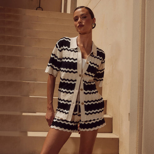 Damen lässiges Häkel-Shorts-Set Drune