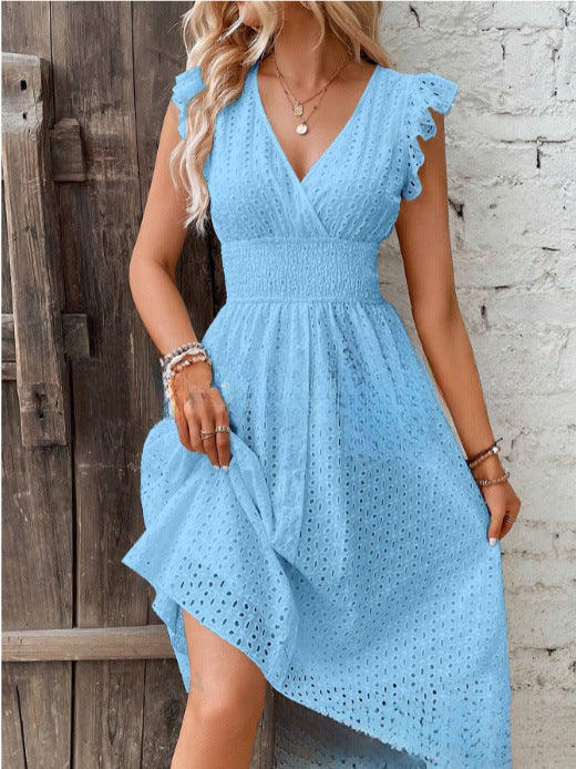 Damen Sommerliches Kleid mit bezauberndem Spitzenmuster und Rüschendetails Drune