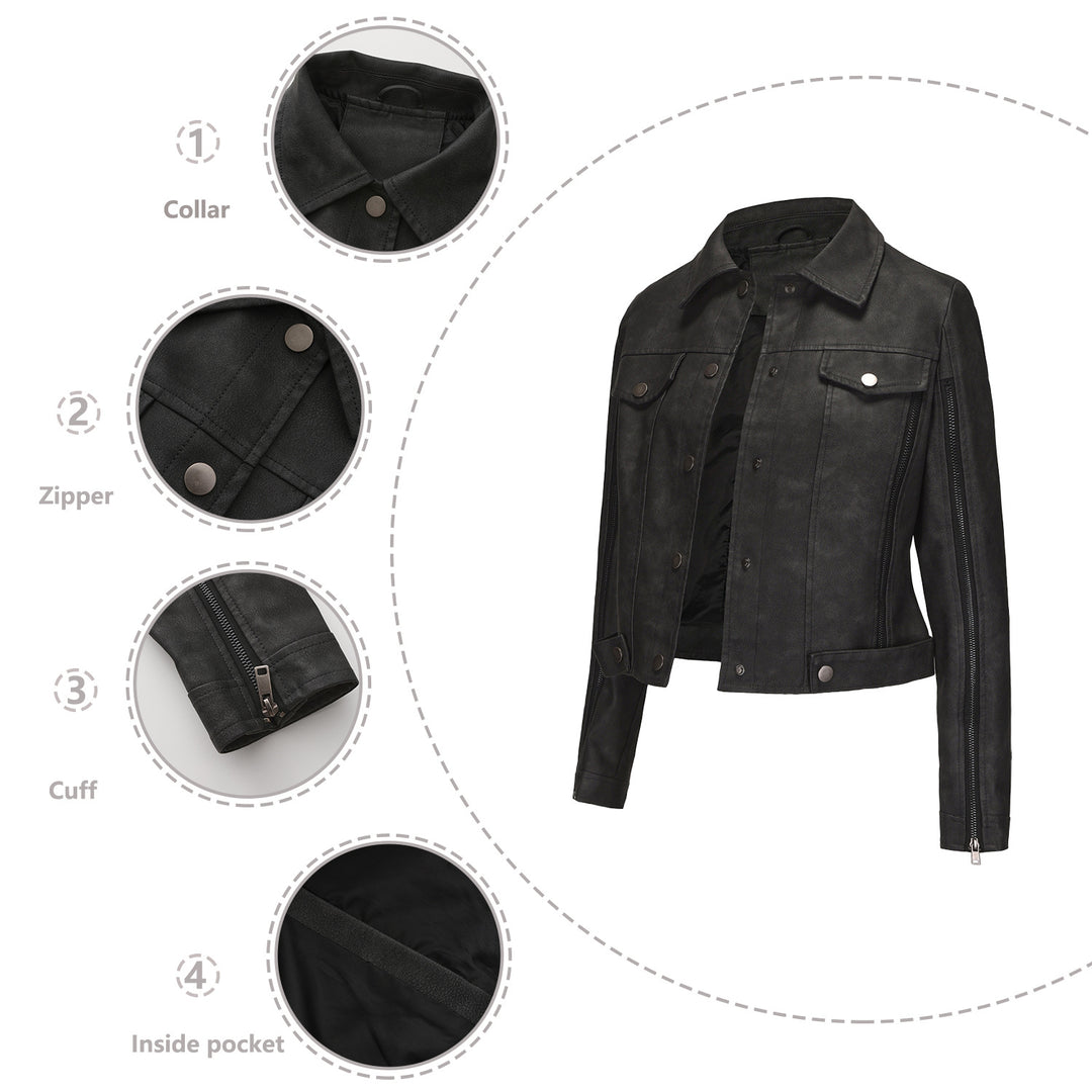 Damen modische Shortjacke aus Kunstleder mit Reißverschlussdetails Drune