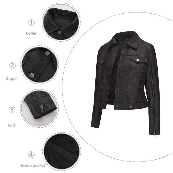 Damen modische Shortjacke aus Kunstleder mit Reißverschlussdetails Drune