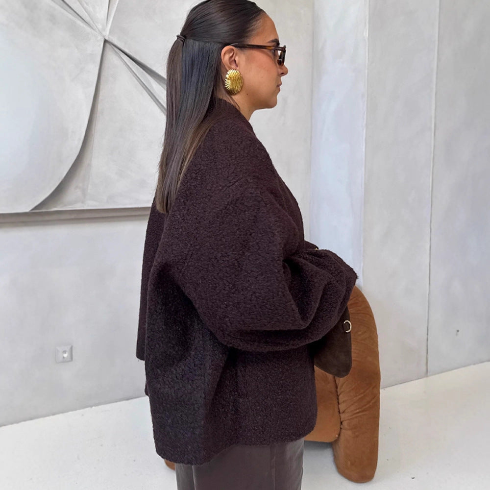 Damen oversized Wolljacke mit eleganten Detail Drune