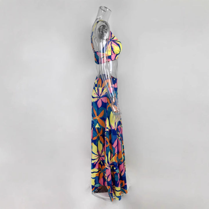 Damen Maxikleid mit floralem Design und verziertem V-Ausschnitt Drune