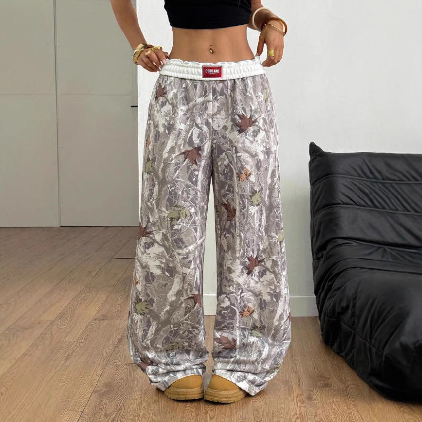 Damen Bequeme und stylische Freizeithose mit Blattmuster Drune
