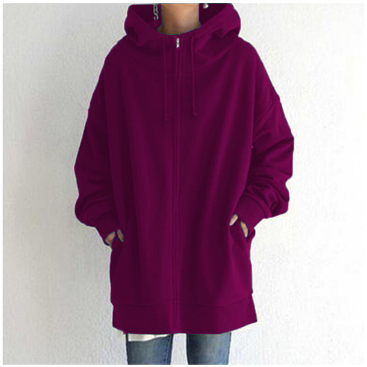 Damen nan oversized Kapuzenlongpullover mit Reißverschluss und Eingrifftaschen Drune